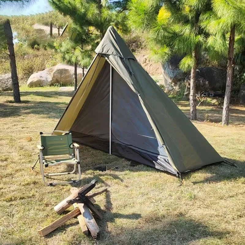 Outdoor Single Bedroom Double Layer Camouflage Single Trekking Camping Summer Tent Ultralight Pyramid Style Portable Rainproof