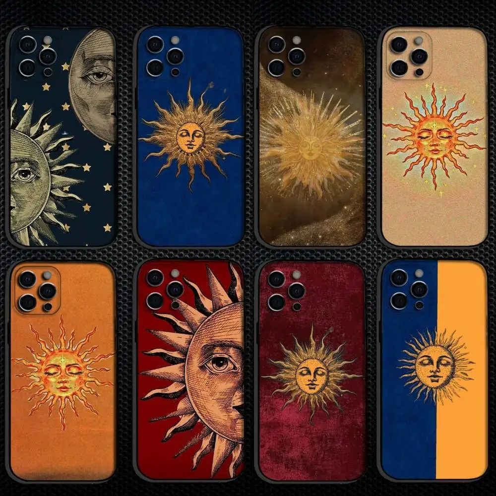 

Retro Sun Planet Cocktail Phone Case For iPhone 16,15,14,13,12,11 Plus,Pro Max, Others Soft Black Cover
