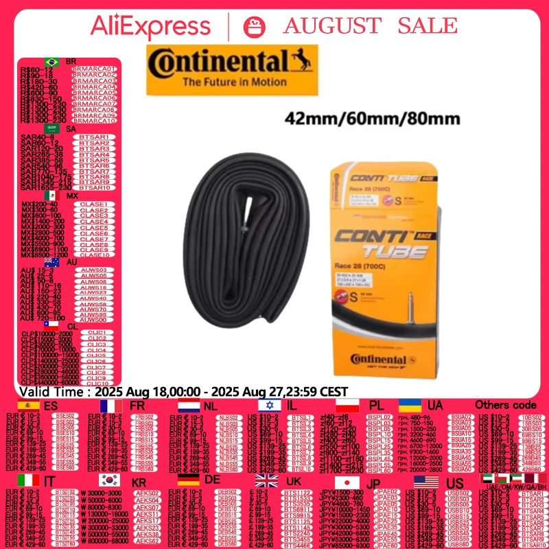 

Велосипедная камера Continental Grand Race 28 для шоссейного велосипеда 700c x 20-25 Presta 42 мм/60 мм/80 мм Presta