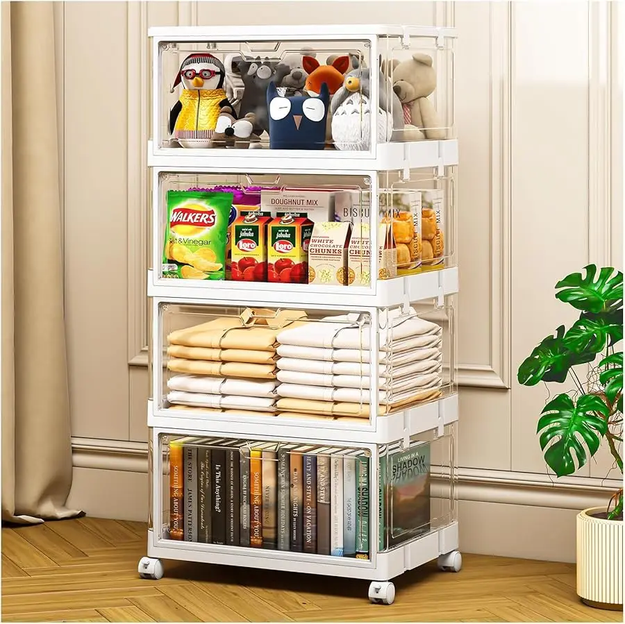 

Clear Storage Bins with Lid 24Qt, 4 Pack Stackable Storage Bins, Acrylic Organizers, Plastic Multifunctional Folding Storage Bin