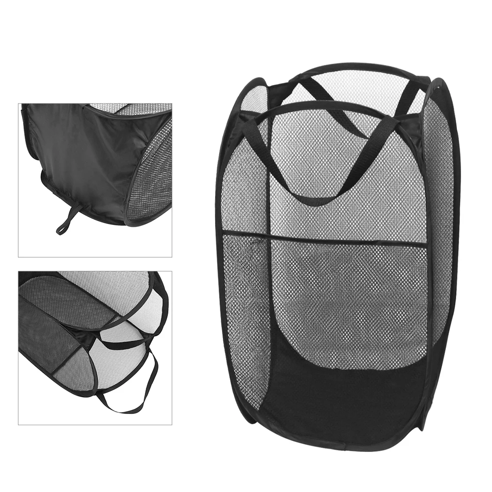 

Folding Laundry Basket Collapsible Clothes Storage Organizer Foldable Metal Mesh Clothes Basket Handles for Clothing