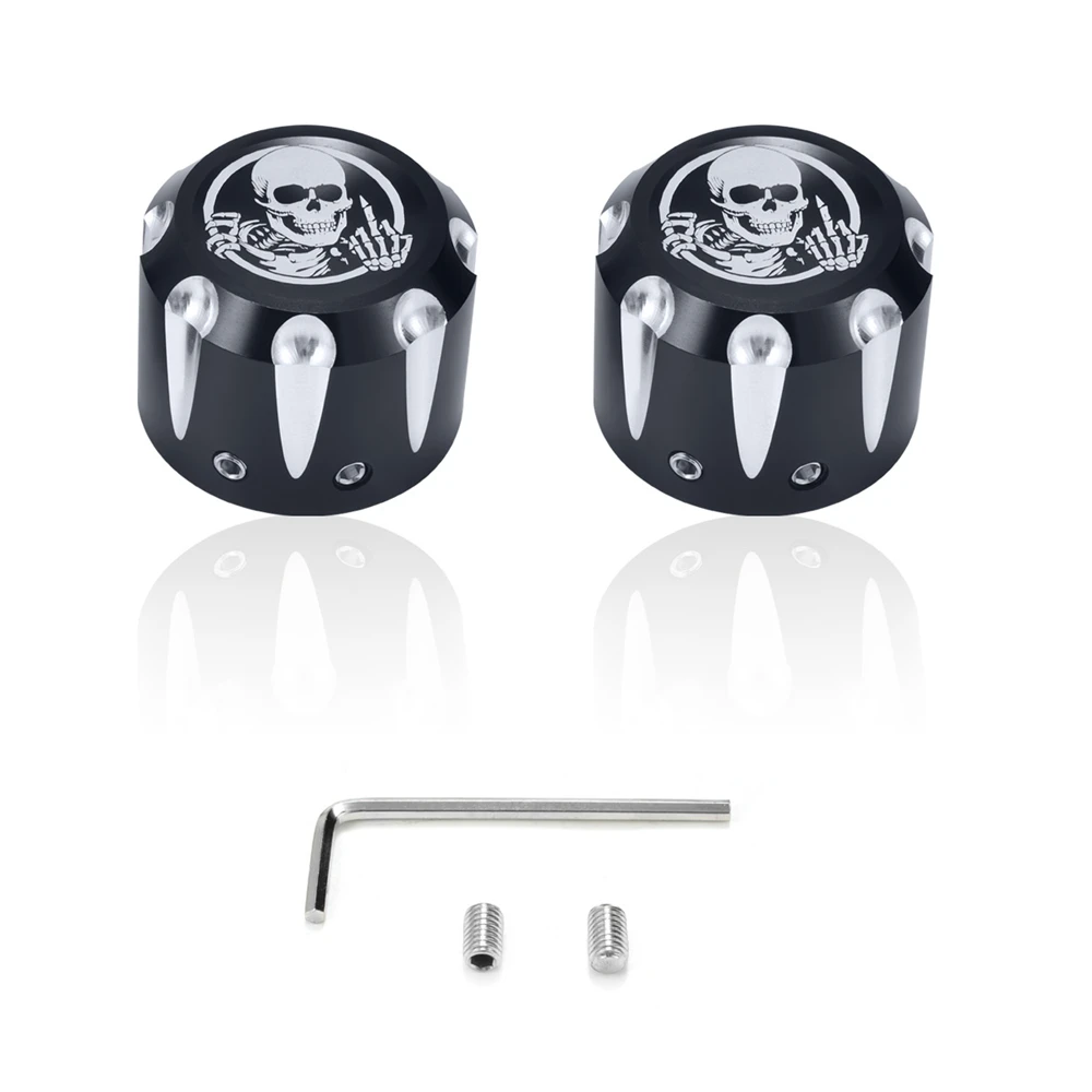 2Pcs Motorcycle Black Front Axle Nut Cover Caps Aluminum for Harley Sportster Heritage Softail Dyna VRSC Fat Bob Road Glides