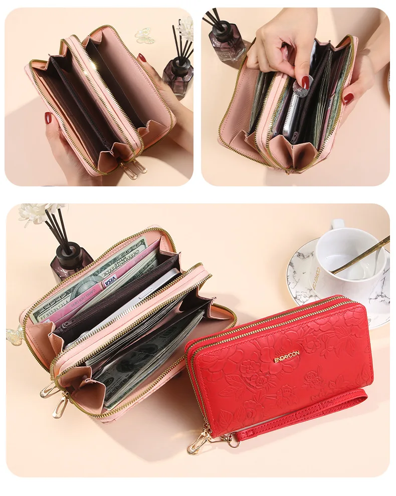 Multifunktionale lange Clutch-Geldbörse mit doppeltem Reißverschluss, großes Fassungsvermögen, doppellagiger Geldclip, kreativer Kartenhalter, Handytasche – Detail 5
