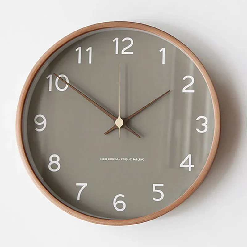 Clocks Solid Wood Transparent Glass Wall Clock Living Room Home Fashion Wall Hanging Light Luxury Nordic Simple Clock