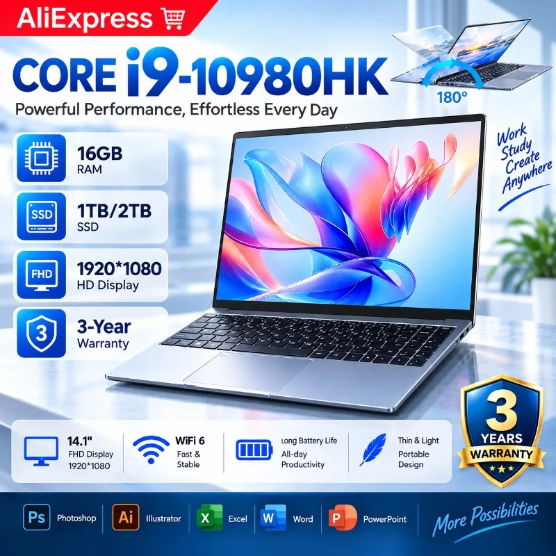 Intel Core i9-10980HK 14.1 Inch laptop 16GB RAM 1/2TB SSD Portable laptops Office Gaming Notebook computer