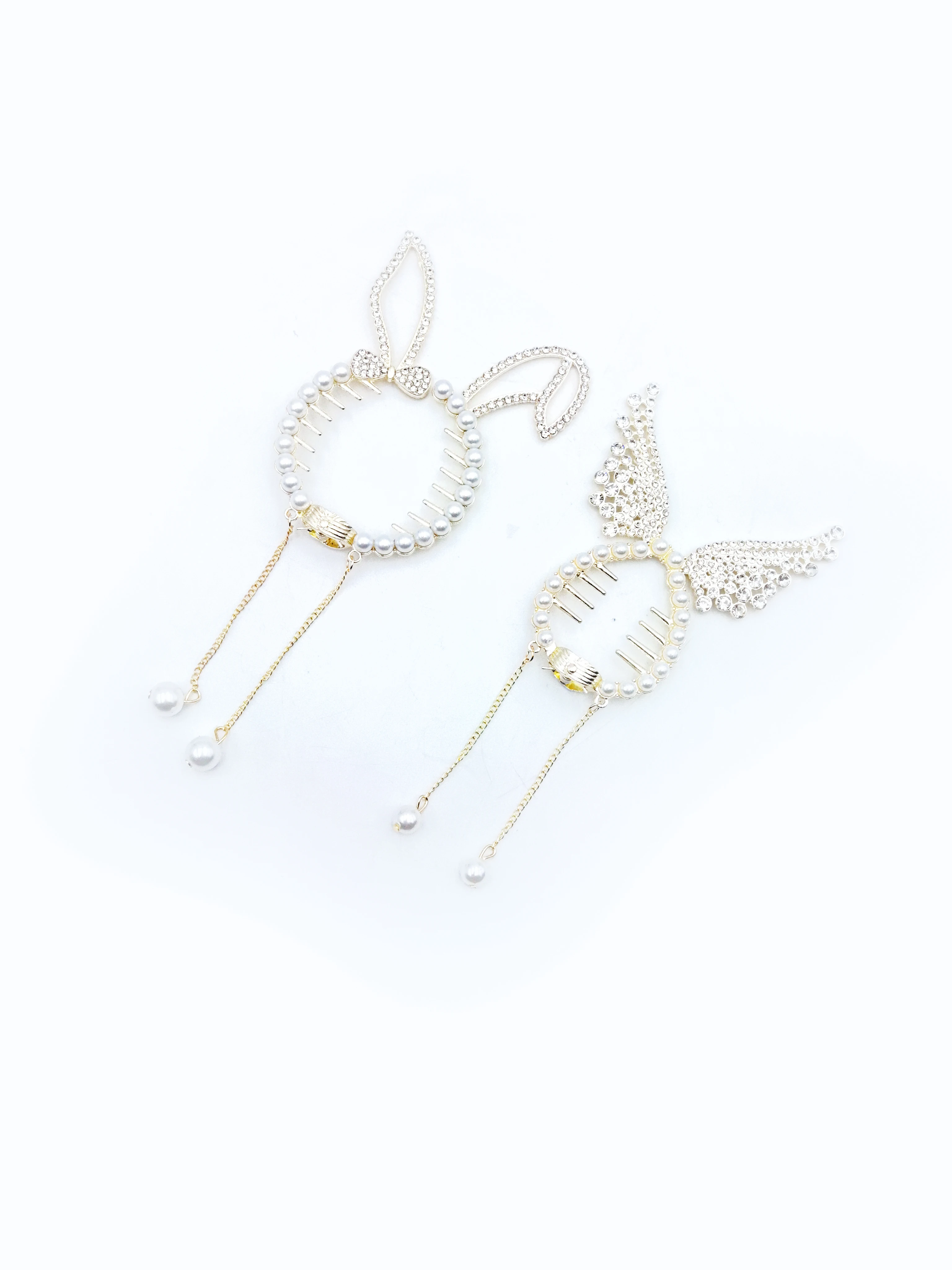 

2 шт. модные заколки для волос в форме кроличьих ушей и крыльев с жемчужными кисточками для женщин и девочек, милые аксессуары для волос