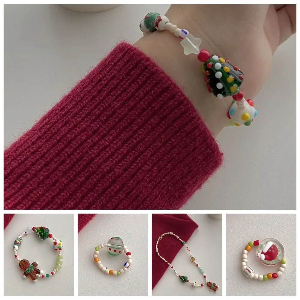 Fashion Necklace Gingerbread Man Necklace Ring Bracelet Liuli Beaded Bracelet Resin Alloy Rice Bead Ring Women