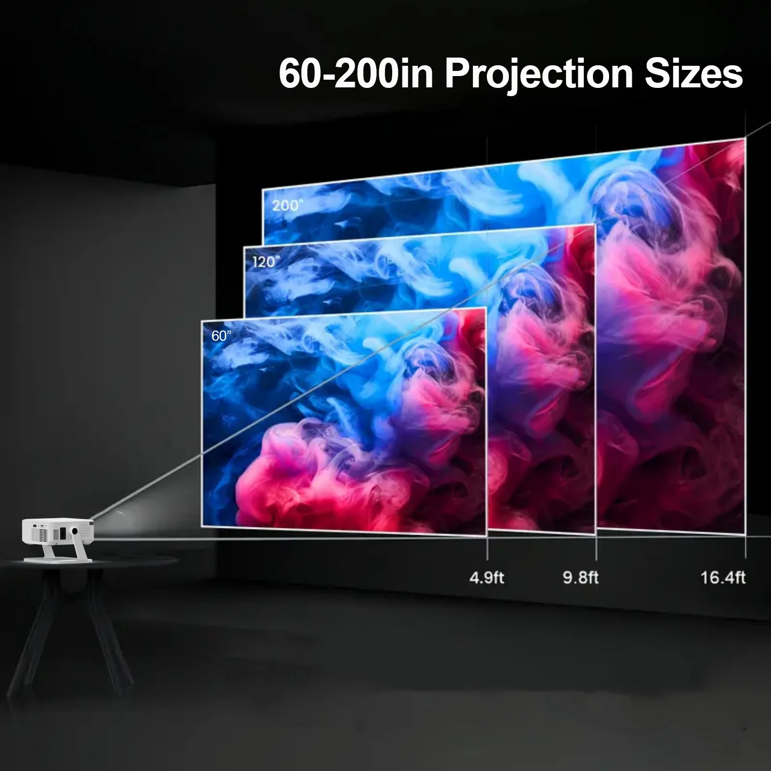 جهاز عرض رقمي يعمل بنظام Android مع حامل جهاز عرض ذكي للفيديو عالي الدقة في الهواء الطلق مع اتصال HDMI USB لاسلكي لخارج السينما المنزلية