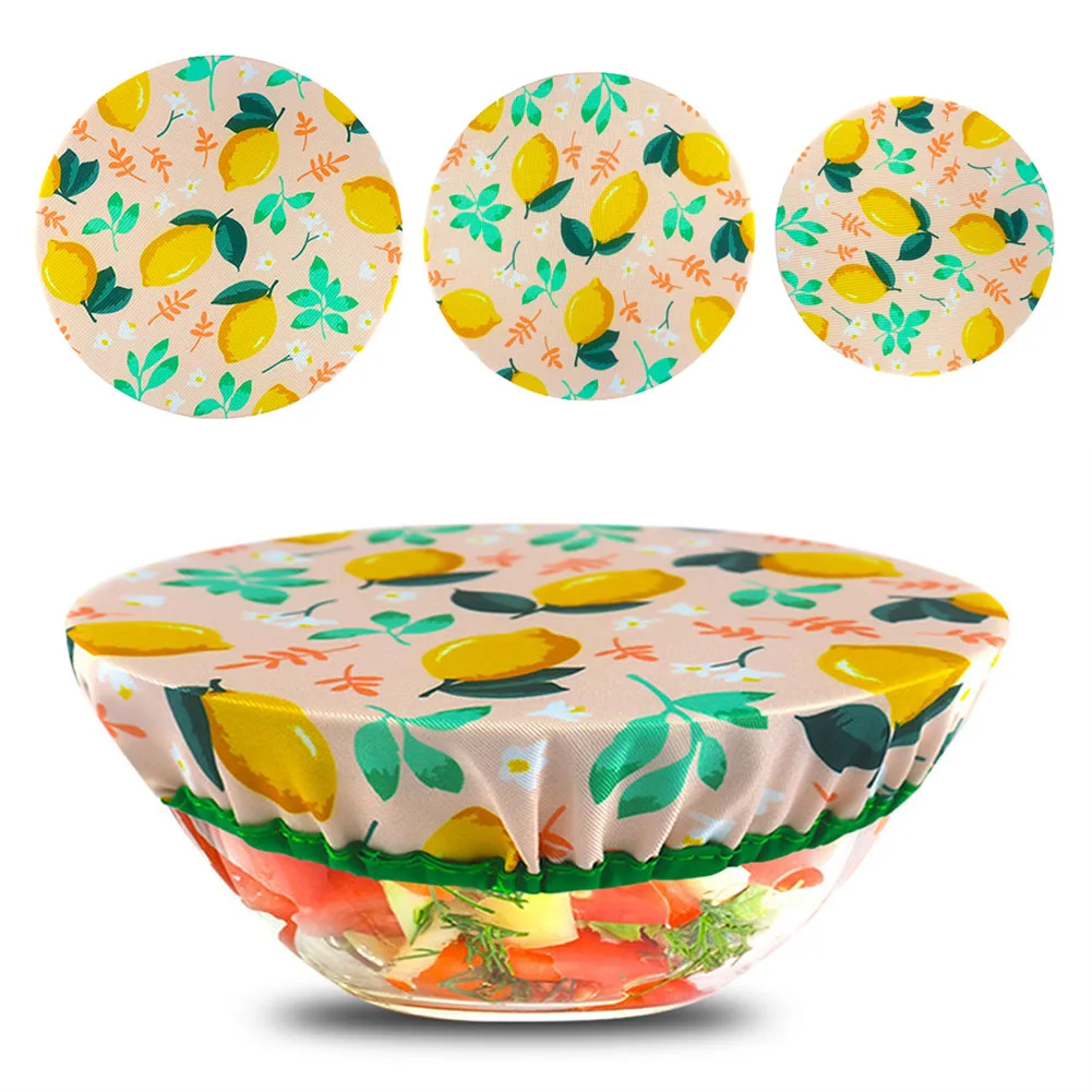 3 Pcs Bowl Covers Reusable 3 Size Stretch Cotton Fabric Food Storage Covers Reusable Elastic Sealed Lids Cover For Fruits Left