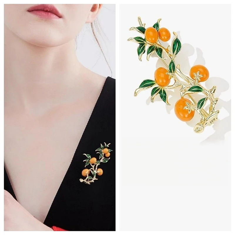 

Fashion Delicate Crystal Enamel Persimmon Ruyi Brooches Trendy Vintage Brooch Badge Pin For Women Men Coat Badges Brooch