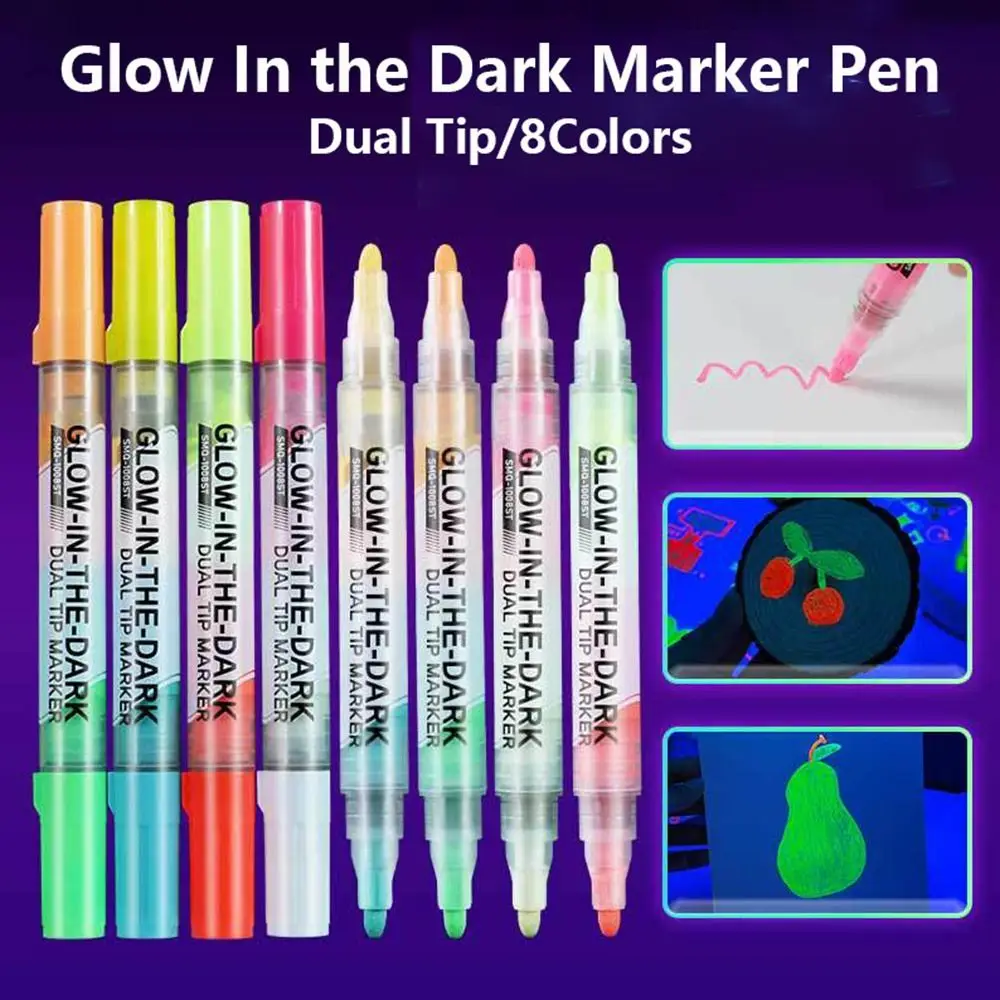 Dual Tip Luminous Pen Marker Pen for Fabric Paper DIY Graffiti Highlighter Pen Glow in The Dark Fluorescent Pen Student Gift