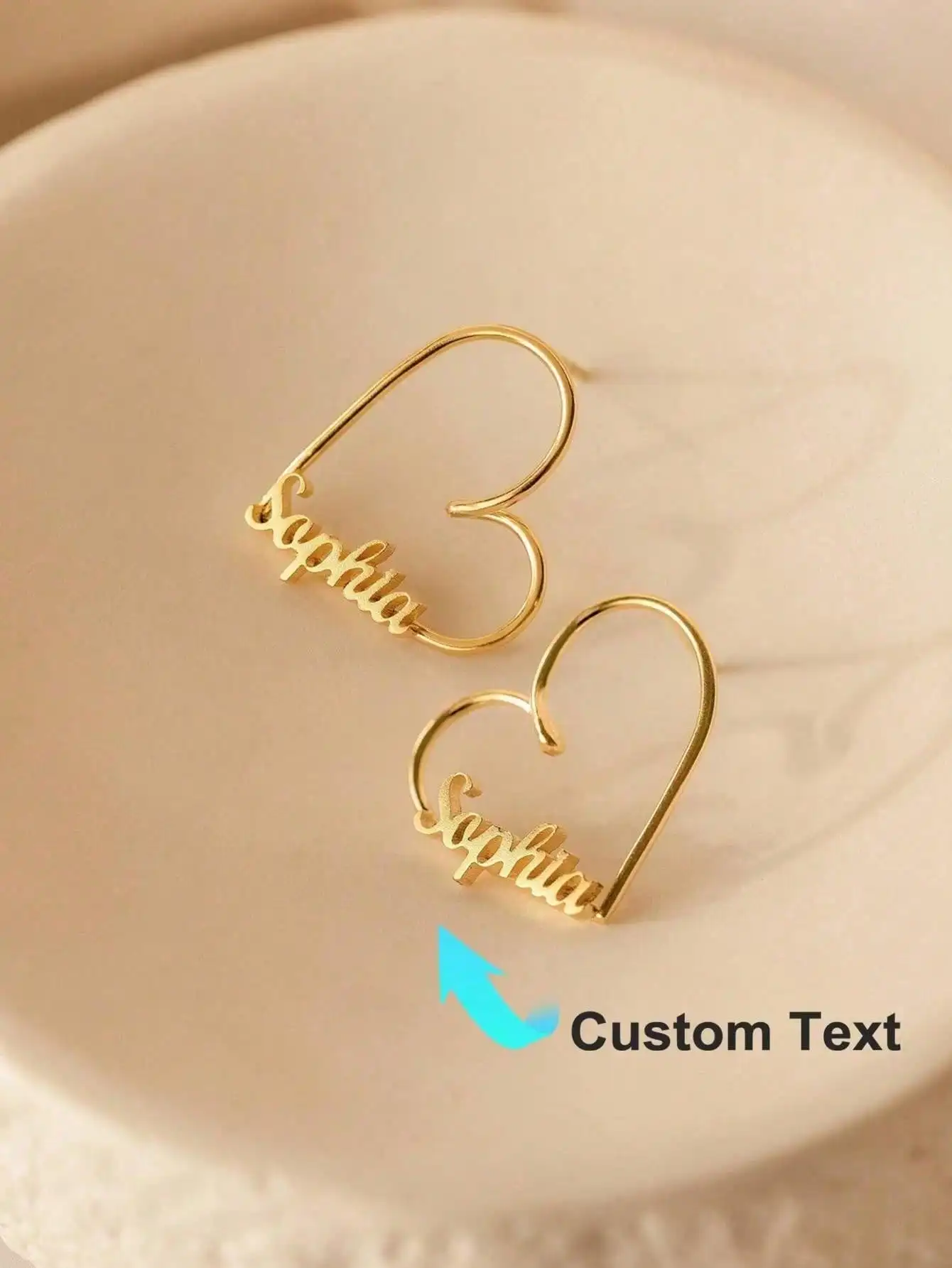 1 Pair Custom Name Heart Earrings, Custom Name Heart Earrings, Personalized Simple Heart Earrings, Personalized Earrings