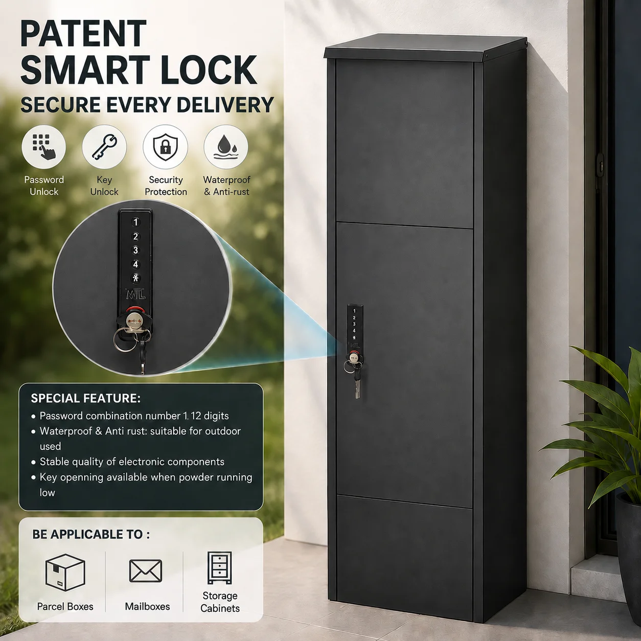 Modern Anti-Theft Steel Mailbox Outdoor Parcel Delivery Lock Post for Apartment Use Standing Metal Mailbox Convenient Parcel