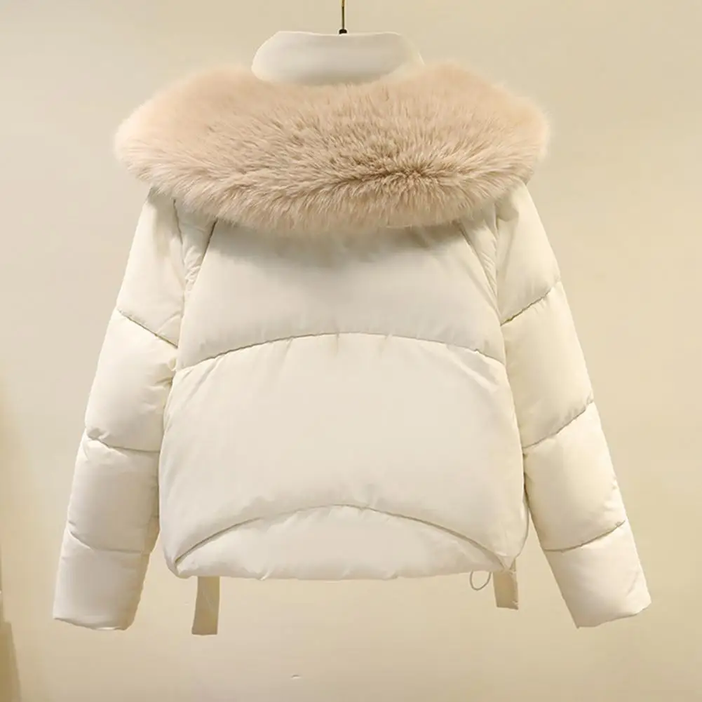 Women Cotton Coat Windproof Winter Down Coat With Furry Hood Heat Retention Padded Parka Jacket For Weather Outwear With Stand