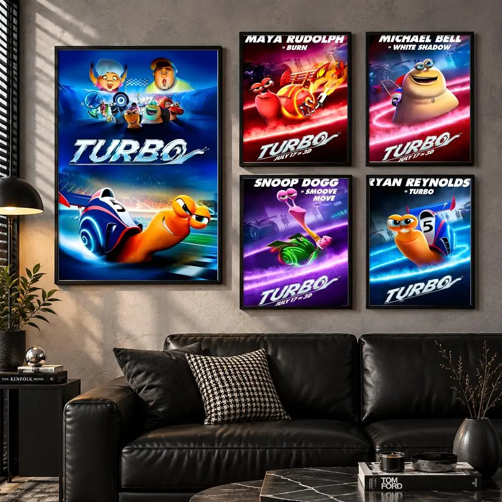 Turbo Family Animated Snail Racing Comedy Poster Self-Adhesive Unframed Fashion Wall Prints for Office & Home Decor