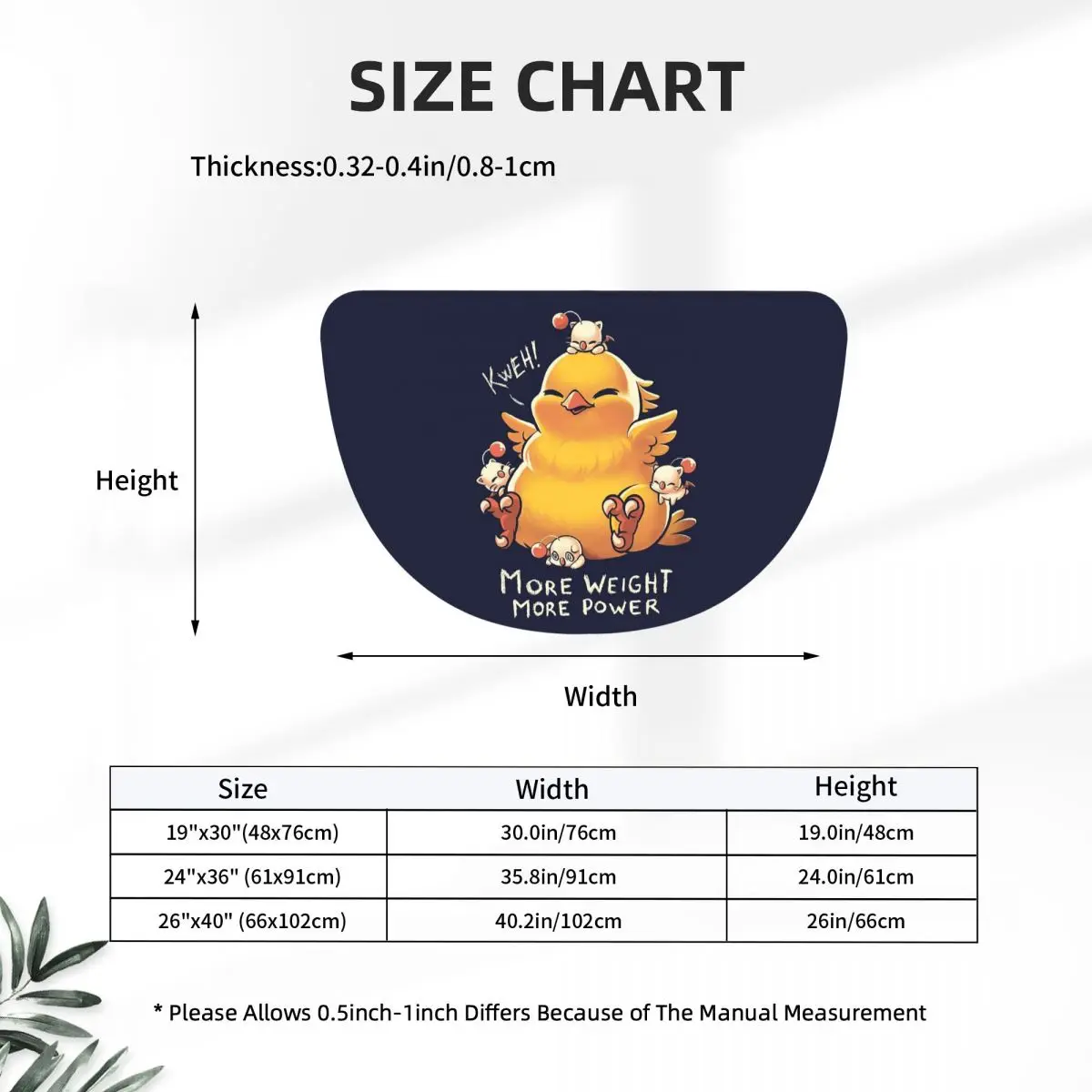Funny Fat Chocobo - Big Power Soft Flannel Half Round Doormat Non Slip Bathroom Mat Absorbent Floor Carpet for Home Bedroom