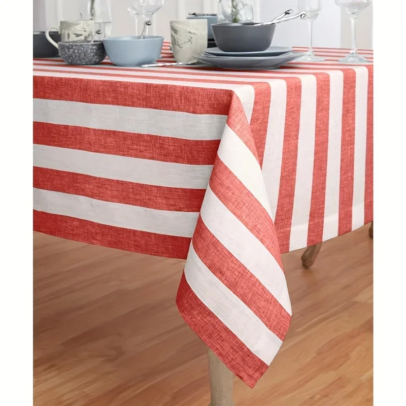 1 piece of red and white striped tablecloth, suitable for rectangular dining table, summer stylexzj