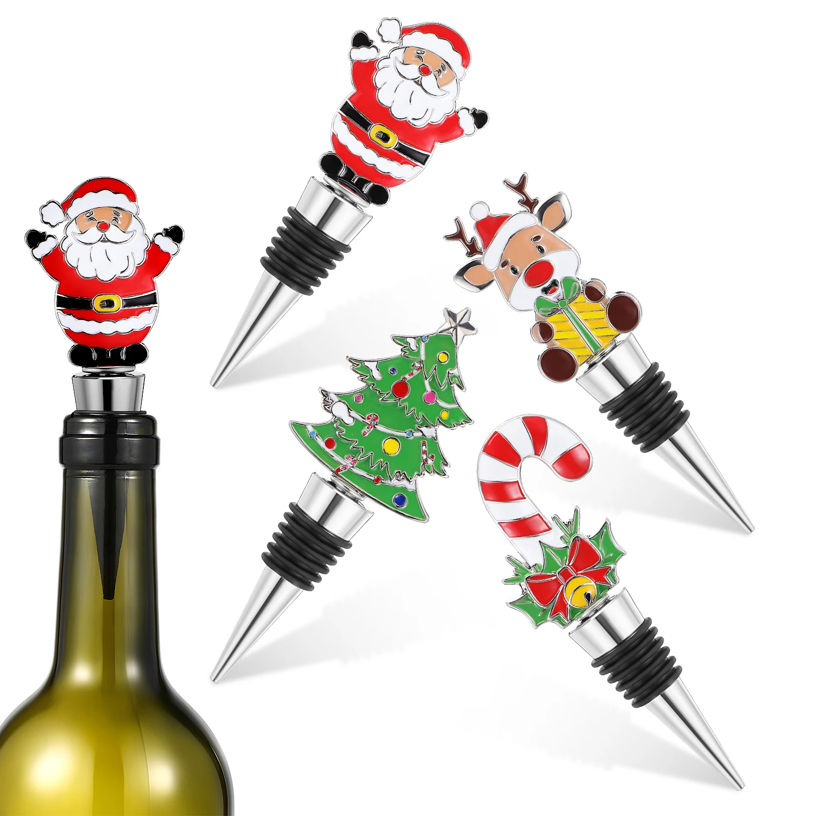 

4 Pcs Wine Stopper Cute Bottle Plug Christmas Tree Door Draft Silicone Stoppers