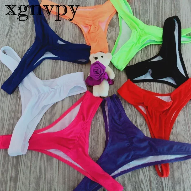 xgnvpy New Fashion Ladies Thong Swim Trunks Multiple Colors Solid Color Pleated Thong Swimwear Women Bikini Swim Trunks Hot Sale