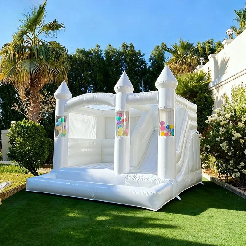Transparent White PVC Infla Bounce House with Blower for Kids Birthday Wedding Outdoor Party Gift Toy