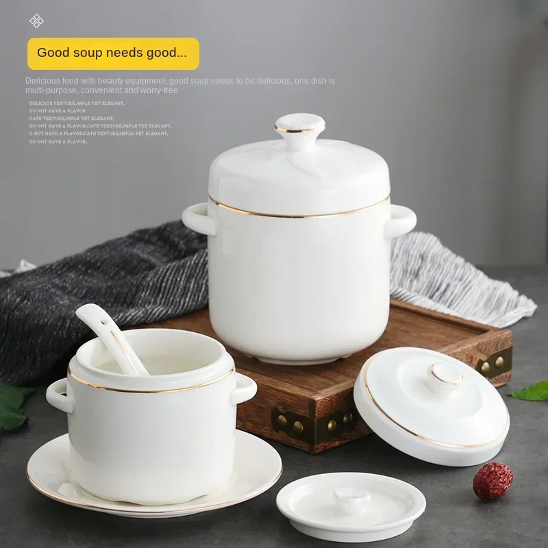 Stew Cup Phnom Penh Hotel Ceramic Bird's Nest Stew Bowl with Lid Steamed Egg Cup Stew Pot Small Tureen