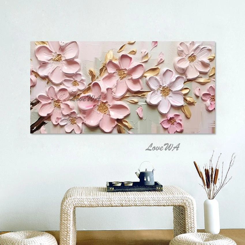 

Flower Wall Natural Scenery Art Painting Floral Canvas Drawing Artwork Frameless Acrylic Knife Abstract Decor Handmade Picture