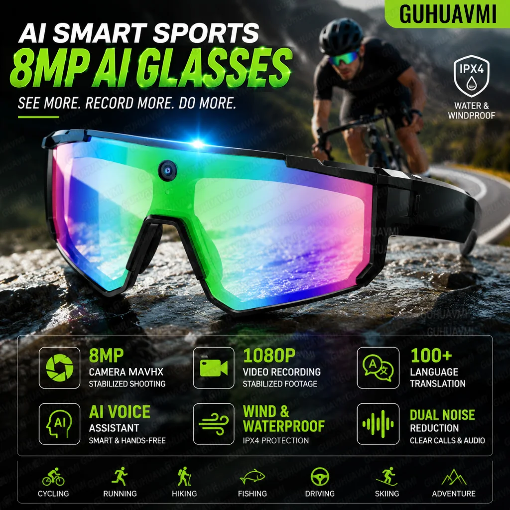 AI Smart Glasses with Camera HD Stabilized Video Recording Glasses Waterproof Bluetooth Ai Assistant For Cycling Skiing Outdoor