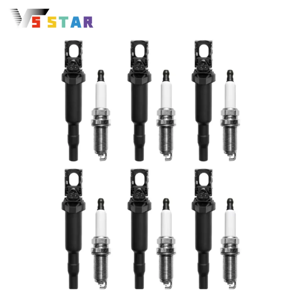 

UF-592 E1015 5C1476 UF571 High Quality 6pcs Ignition Coil + 6pcs Spark Plug For 2006-2007 BMW 530xi 525xi 525i 330i 3.0L Black