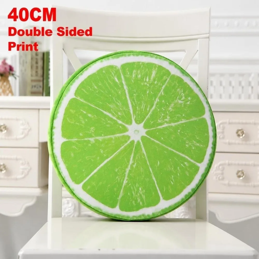 Cute Round Fruit Pillow Fruit Slice Print Plush Fabric Seat Cushion Stuffed Inner Simulation Plush Pillow Sofa Decor