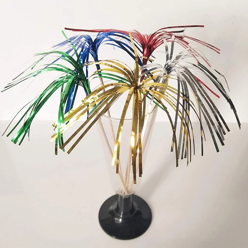 

100Pcs/pack Fireworks Fruit Sticks Compote Decorated Party Wooden Colorful Sign Dessert Cake Toppers Drink Cocktail Tool