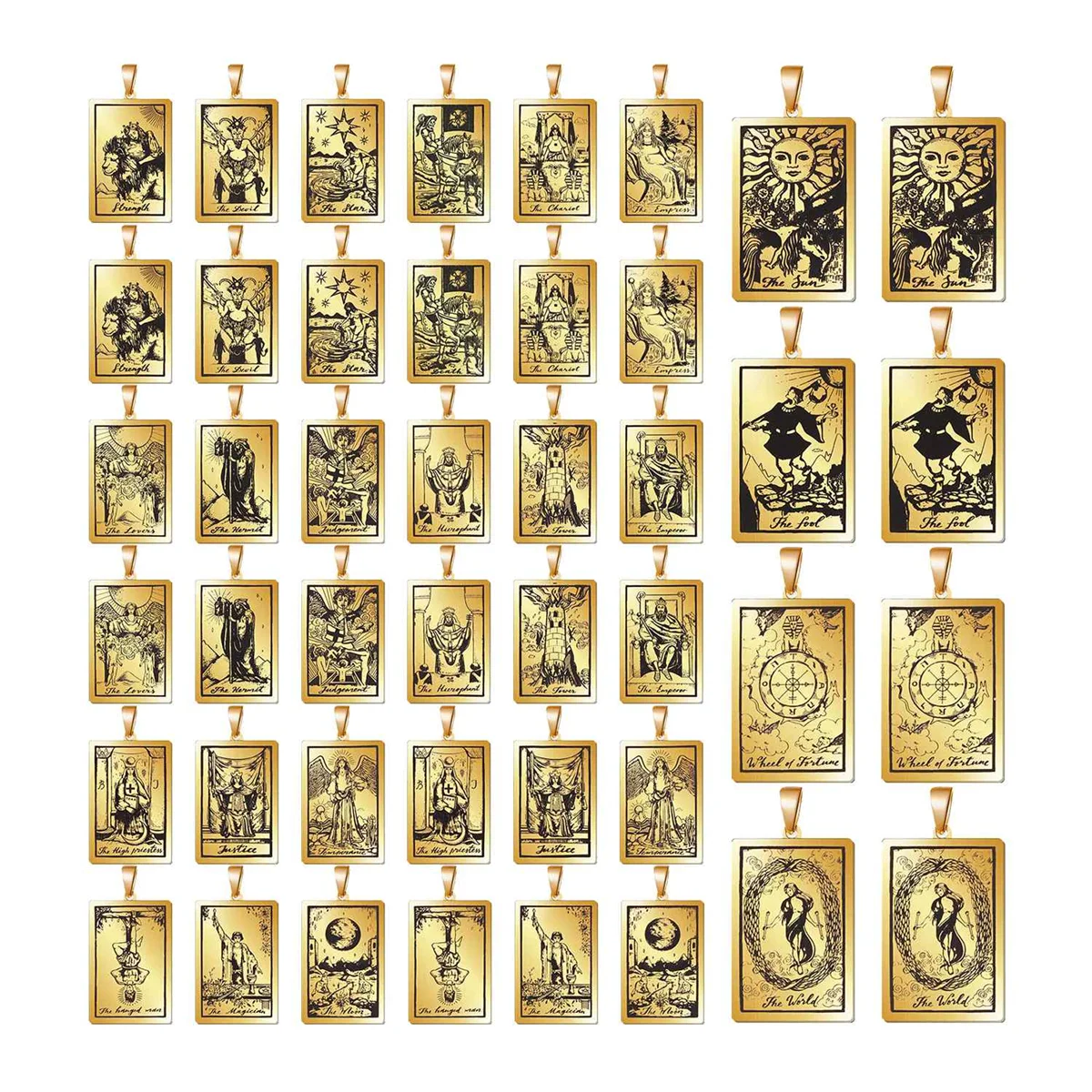 

44 PCS Stainless Steel Tarot Card Necklace Pendant Tarot Jewelry Charms Dainty Sun and Moon Charm