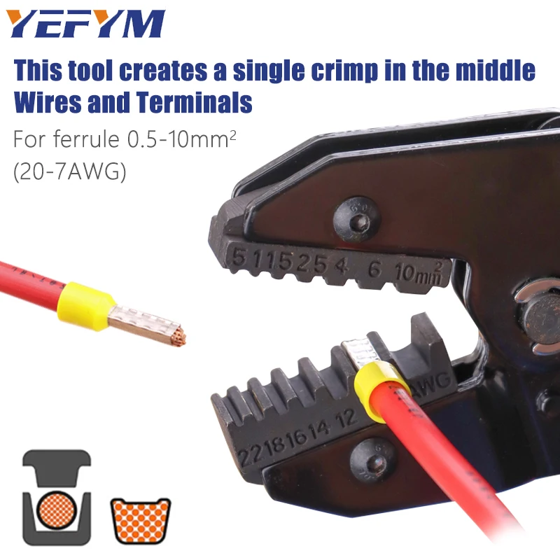 أدوات العقص لمحطات الطويق الأكمام وسلك تصعيد نهاية الحبل الدبوس YEFYM المكشكش كماشة YF-10WF/35WF/50WF #5