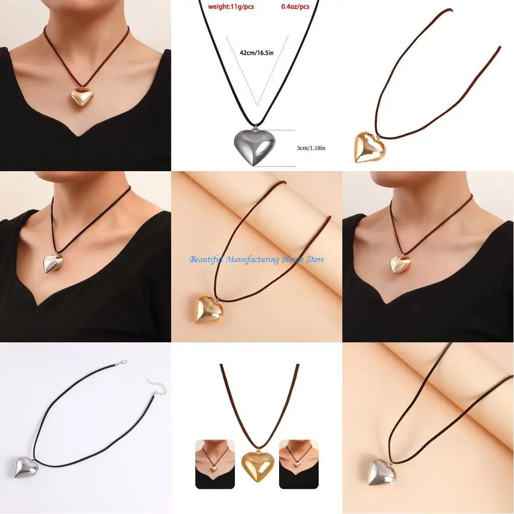 

E56A Heart Choker Necklace for Women Girls Y2K Aesthetic Neckchain Fashion Neckwear Trendy Jewelry Gift Collar Chains