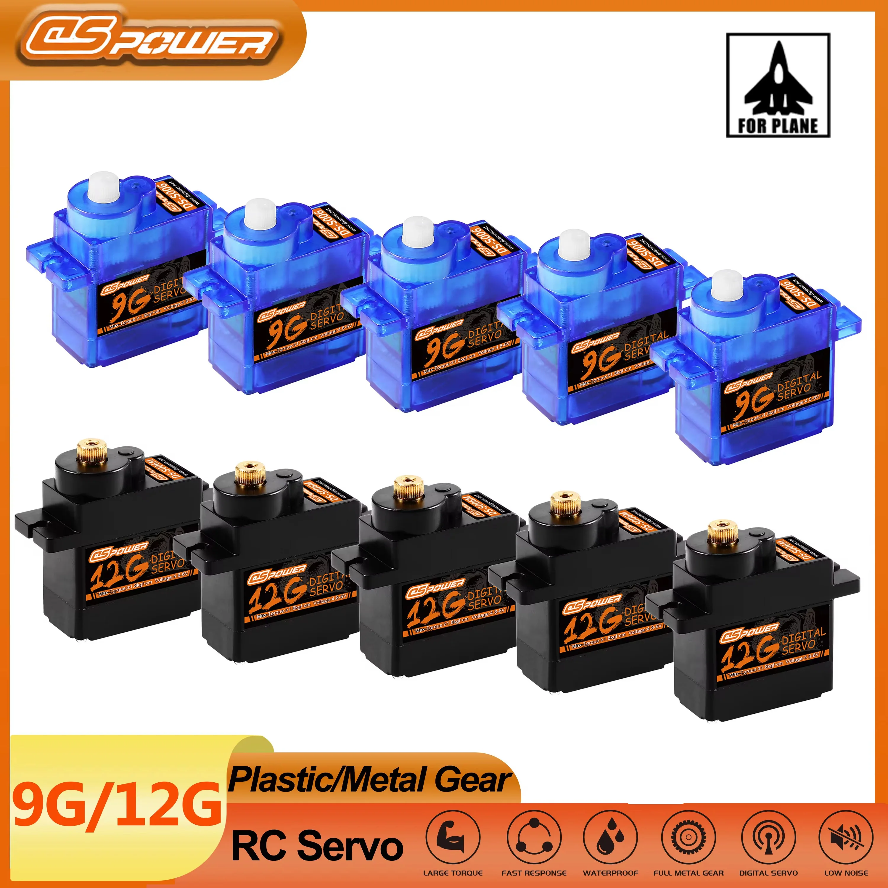 5pcs DSpower 9g 12g Metal/Plastic Gear Motor Mini Micro Servo SG90 MG90S for RC Plane Helicopter Drone Fixed-Wing Boat Car Robot