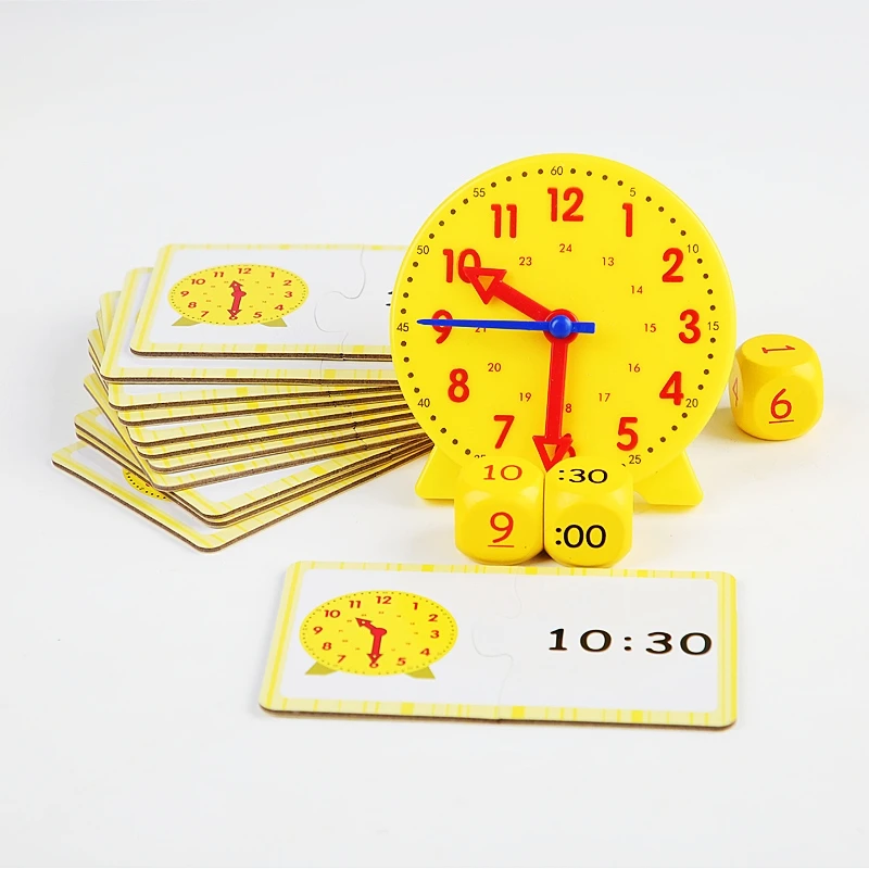 Zegar edukacyjny do nauki i demonstracji z 1 plastikowym zegarem i 3 kostkami do liczenia, zabawka edukacyjna do nauki matematyki dla dzieci, prezent na Boże Narodzenie.