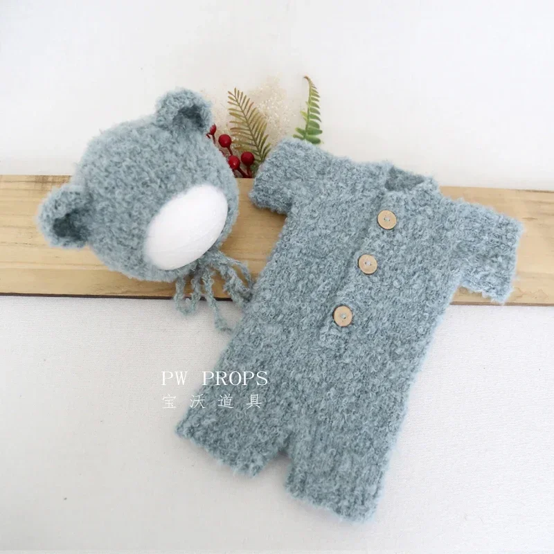 Knitted Newborn Baby Girl Teddy Bear Romper Outfit Vintage Clothes Dress Photography Props Fuzzy Infant Angora Overall