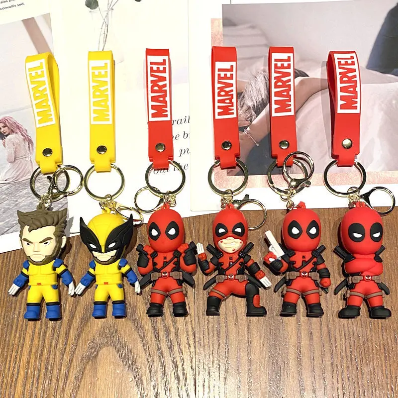 

Marvel Avengers Figural Doll Keychain Cute Deadpool And Wolverine Bag Pendant Desktop Ornaments Key Ring Accessories Gift