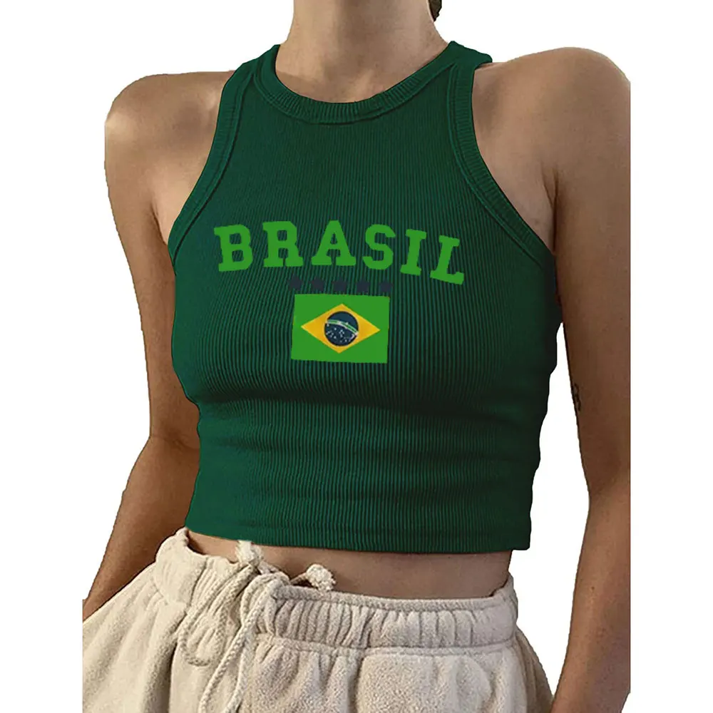 Vest Clothes Women Crop Brazil Vest Top Sleeveless Letter Print Grunge Goth Emo Girl Corset T-shirt Top Aesthetic Sexy Baby Tee