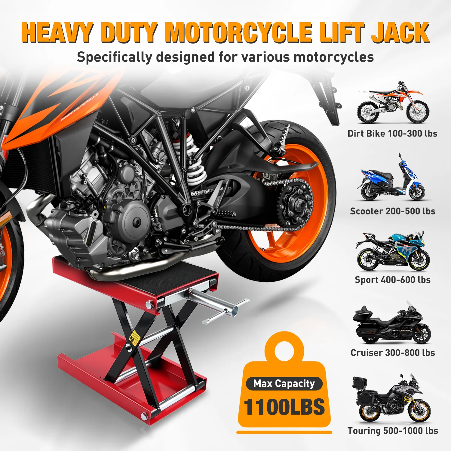 Nilight Motorcycle Lift Jack 1100 LBS Scissor Jack Stand Lift from 3.4