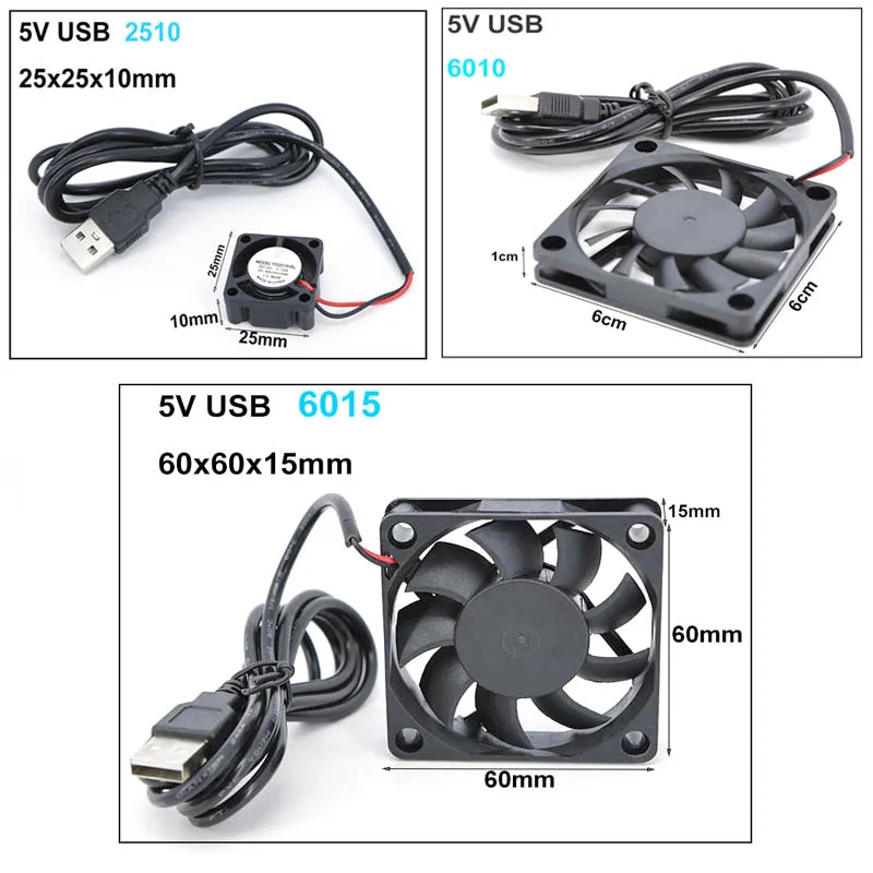 2510 8010 6010 6015 6025 6CM 8CM 60x60x25mm 80x80x10mm Wentylator chłodzący DC 5V USB do obudowy odbiornika DVR Xbox TV Box Router W28 — zdjęcie produktu 5