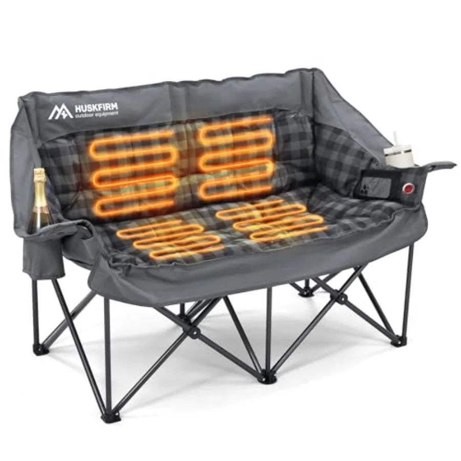 

Heated Double Camping Chair Oversized Camping Loveseat with 4 Heating Zones and 3 Temperature Settings Portable Heated Double C