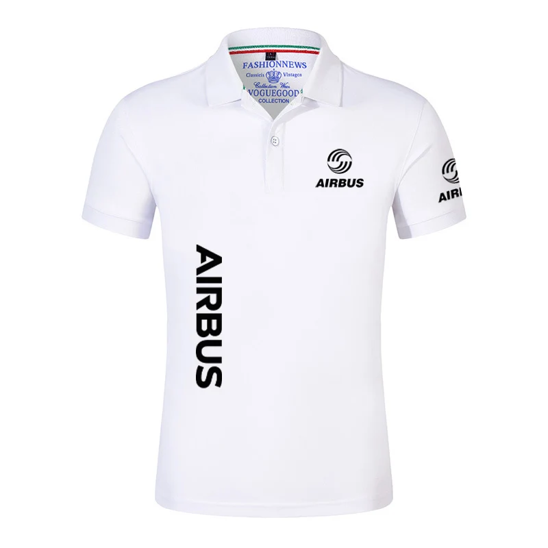 2024 New Solid Color Men AIRBUS AVIATION Flight Lapel  Polo Shirt Bare Stand Collar T-shirt European Loose Short Sleeves Tops