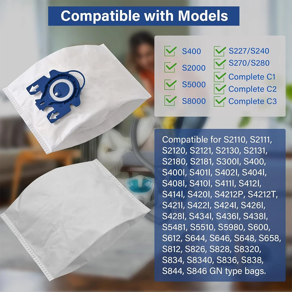 Replacement Vacuum Bags Dust Filtration Compatible w/ Miele/Fjn/GN Hyclean 3D S8340/S838/S844/S846 Automatic Dirt Disposal Bags