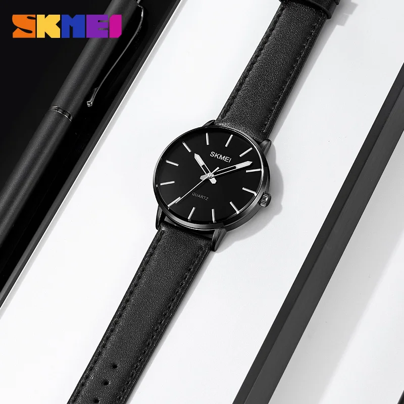 SKMEI นาฬิกาควอตซ์สำหรับผู้ชาย, นาฬิกาควอทซ์หรูหรากันน้ำใส่เล่นกีฬาลำลองสำหรับผู้ชายหน้าปัดเรียบง่ายดีไซน์ดั้งเดิมนาฬิกาสำหรับวัยรุ่นชาย