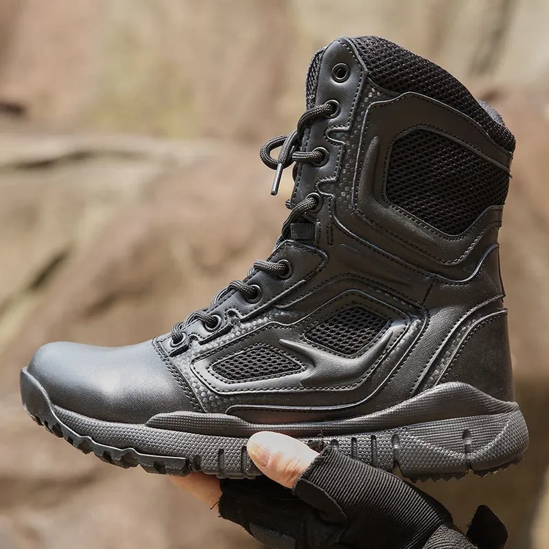 

Anti slip High Quality Black Genuine Leather Boots Rubber Sole Men's Tactical Boots