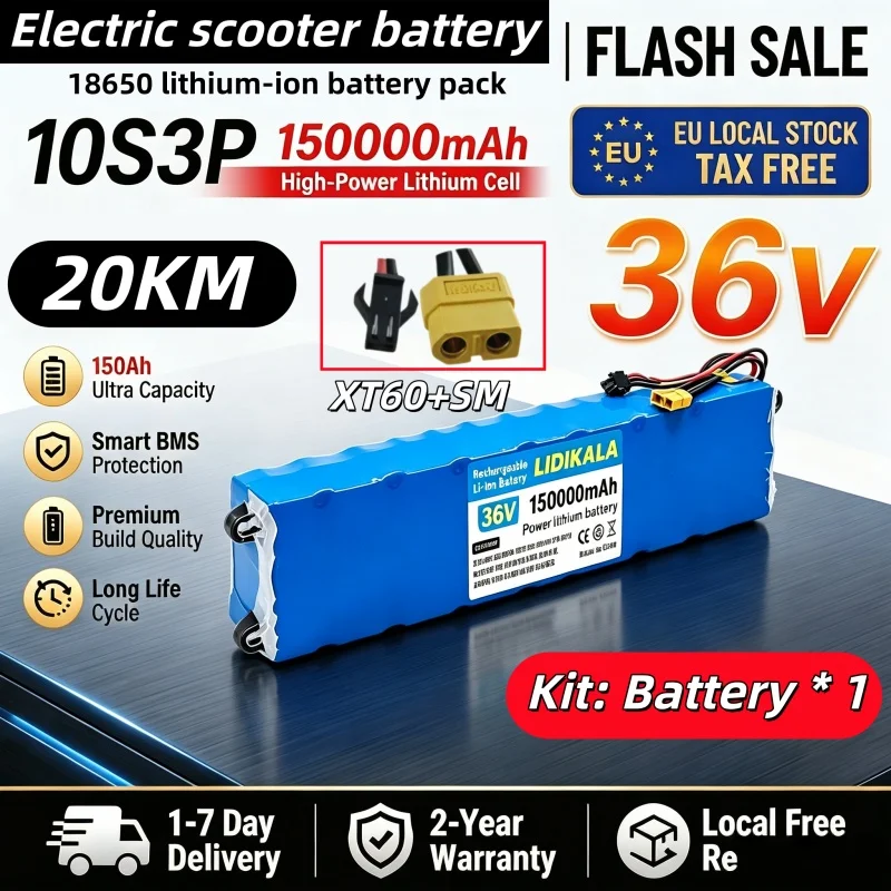 Image of 2026 Neuer 36V 150000mAh 10S3P Lithium-Akku LIDIKALA Wiederaufladbarer Li-Ionen-Akku für Elektroroller E-Bike mit eingebautem BMS-Schutz