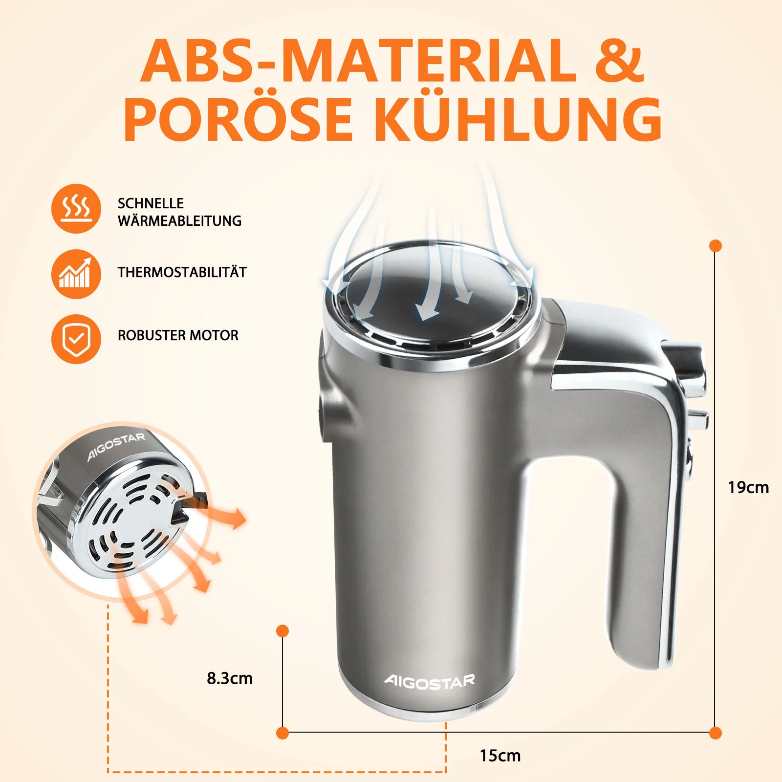 خلاط يدوي كهربائي من إيجوستار، خلاط يدوي فائق القوة 400 وات مع حامل تخزين واحد، 5 سرعات توربو، 2 مخفق، خطافين عجين