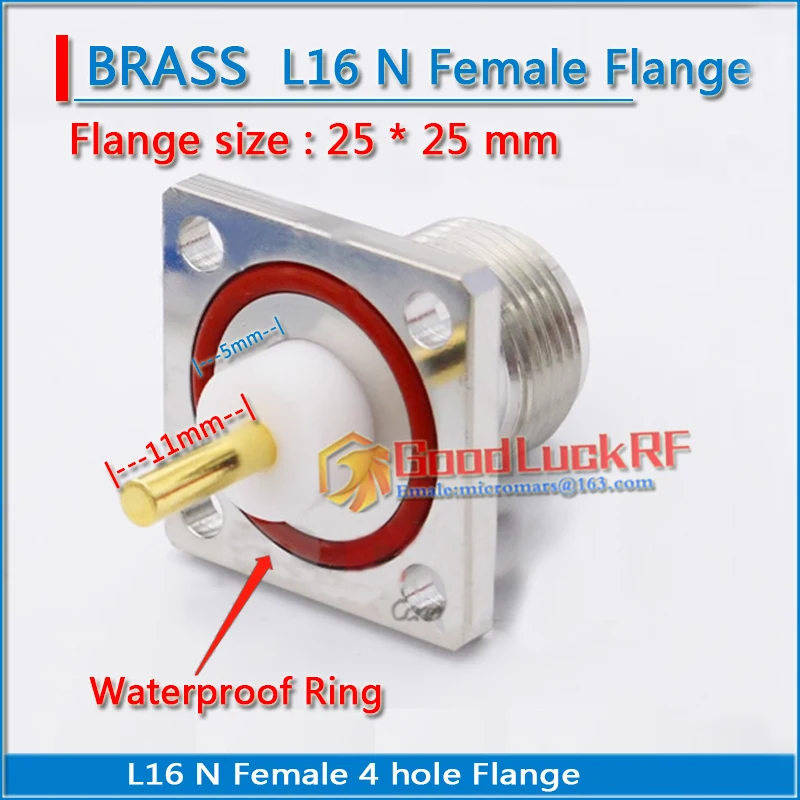 L16 N Female With 4 Hole Flange lengther Panel Chassis Mount 25 * 25mm needle length 36.5mm Copper RF Connector Coaxial Adapters