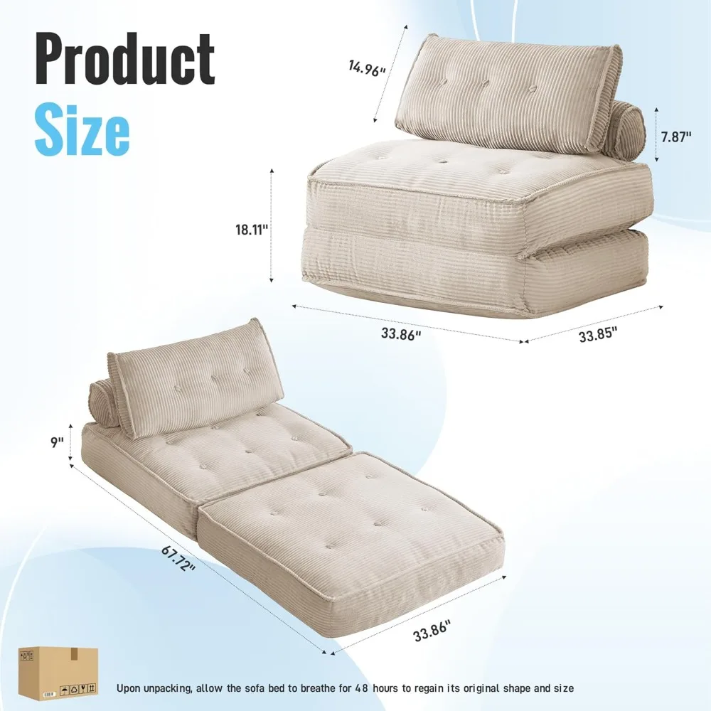 كرسي نوم قابل للتحويل مع وسادة لأريكة فوتون بدون عظم مع دعم خلفي وأريكة مدمجة لراحة غرفة المعيشة #2