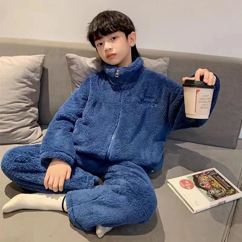 

Winter Sleepwear for Toddler Big Kids Home Wear Boys Thickened Flannel Coral Fleece Pajamas